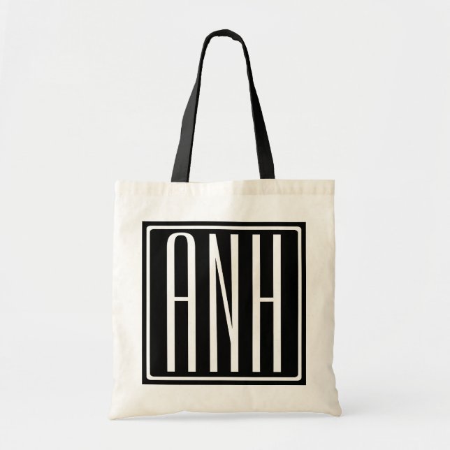 Bold Modern 3 Initials Monogram | White On Black Tote Bag (Front)
