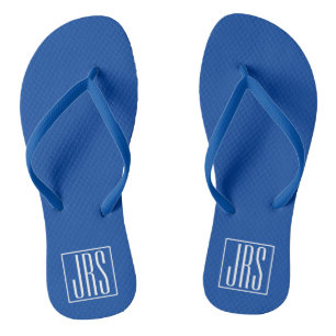 Bold Modern 3 Initials Monogram White On Blue Thongs