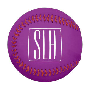 Bold Modern 3 Initials Monogram   White & Purple Baseball