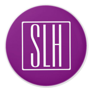 Bold Modern 3 Initials Monogram   White & Purple Ceramic Knob