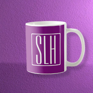 Bold Modern 3 Initials Monogram   White & Purple Coffee Mug