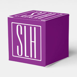 Bold Modern 3 Initials Monogram White & Purple Favour Box