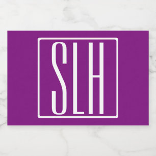 Bold Modern 3 Initials Monogram   White & Purple Food Label