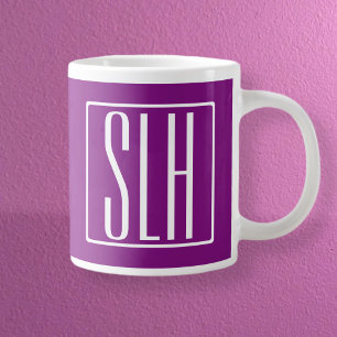 Bold Modern 3 Initials Monogram   White & Purple Large Coffee Mug
