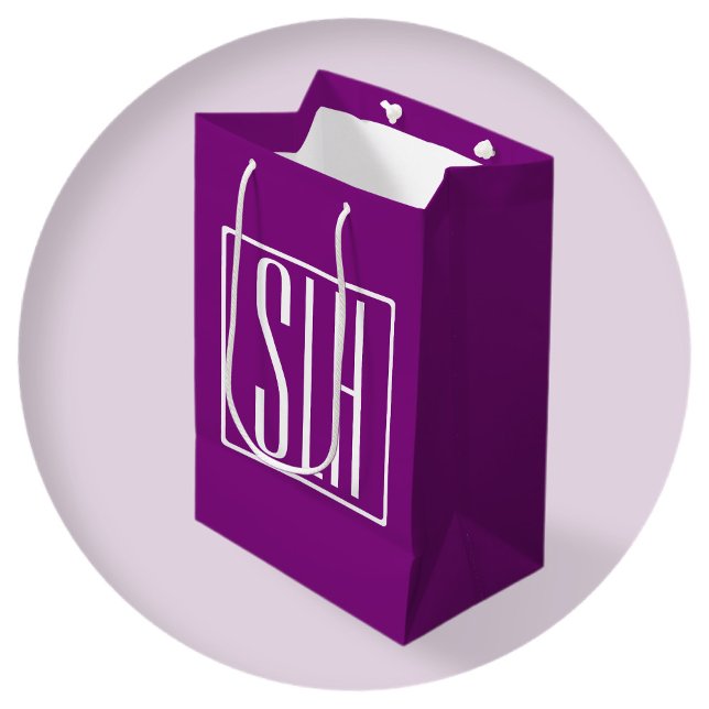 Bold Modern 3 Initials Monogram | White & Purple Medium Gift Bag (Creator Uploaded)