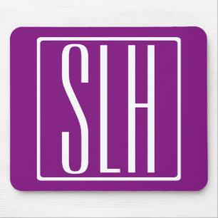 Bold Modern 3 Initials Monogram   White & Purple Mouse Pad