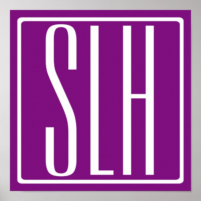 Bold Modern 3 Initials Monogram | White & Purple Poster (Front)