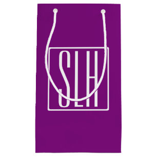 Bold Modern 3 Initials Monogram   White & Purple Small Gift Bag