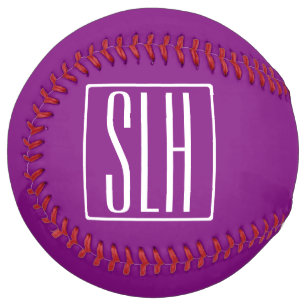Bold Modern 3 Initials Monogram White & Purple Softball