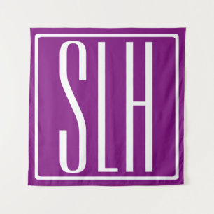 Bold Modern 3 Initials Monogram   White & Purple Tapestry