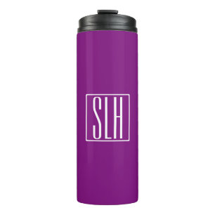 Bold Modern 3 Initials Monogram   White & Purple Thermal Tumbler