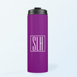Bold Modern 3 Initials Monogram White & Purple Thermal Tumbler