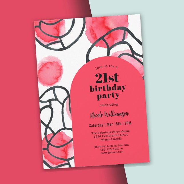 Bold Modern Abstract Pattern 21st Birthday Party Invitation (This bold modern 21st birthday invitation may be ordered as digital download or printed invitations.)