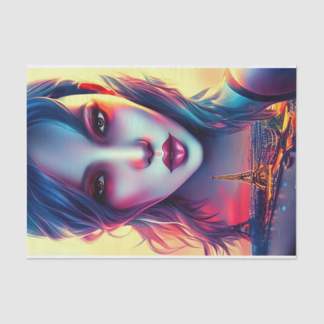 Bold Modern Artistic Woman Paris Eiffel Tower Tissue Paper (Front)