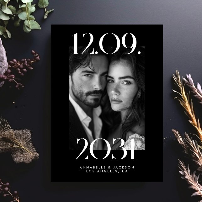 Bold Modern Big Wedding Date Black Photo QR Code Save The Date (Creator Uploaded)