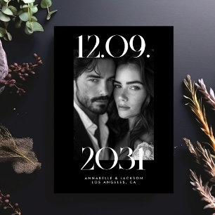 Bold Modern Big Wedding Date Black Photo QR Code Save The Date