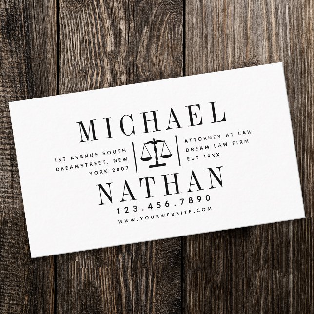 Bold Modern Black and White Lawyer Attorney Business Card (Creator Uploaded)