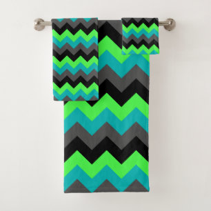 Bold Modern Black Green Chevrons Bath Towel Set