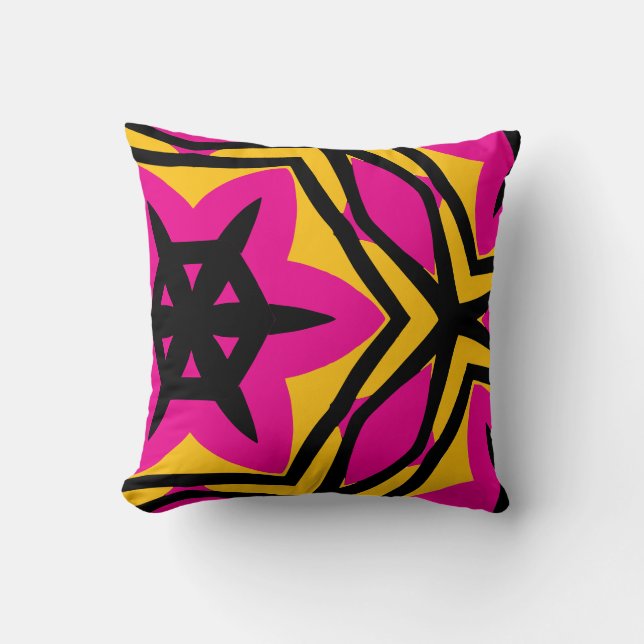 Bold Modern black pink yellow Cushion (Front)