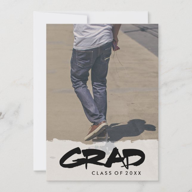 Bold Modern Black Text Boy Graduation Party Photo Invitation (Front)