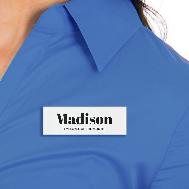 Bold Modern Black White Employee Name Tag (Creator Uploaded)