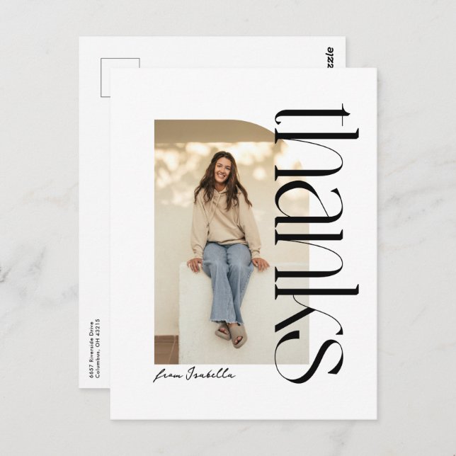 Bold modern black white graduation thank you postcard (Front/Back)