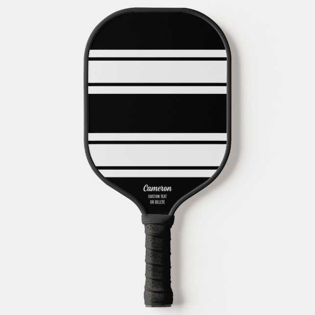 Bold Modern Black White Stripe Pattern Custom Text Pickleball Paddle (Front)