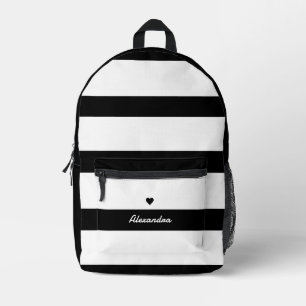 Bold Modern Black White Striped   Custom Name Printed Backpack