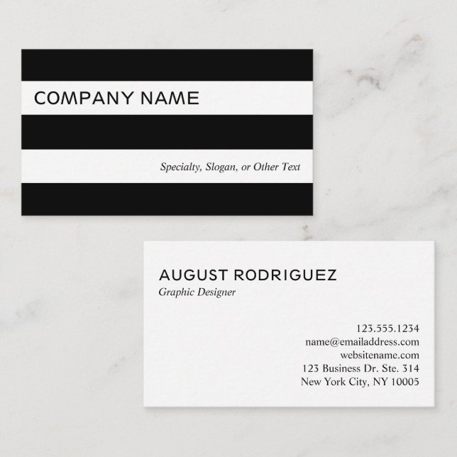 Bold Modern Black White Stripes Business Card (Front/Back)