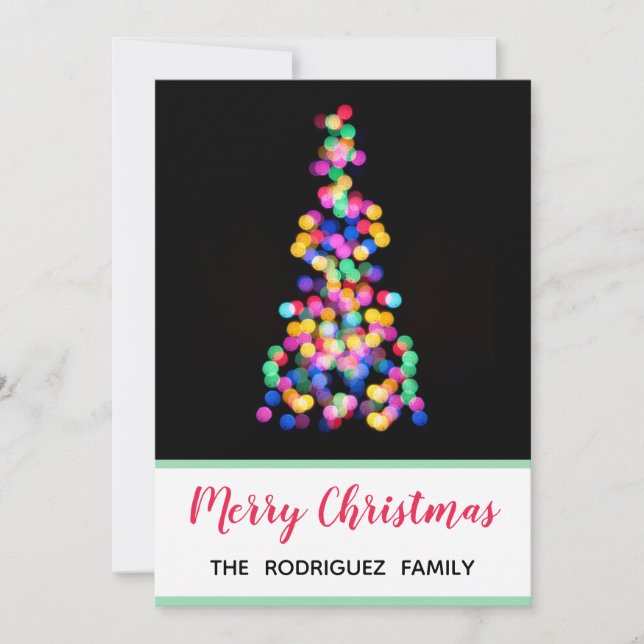 Bold Modern Blurred Christmas Tree Lights Holiday Card (Front)