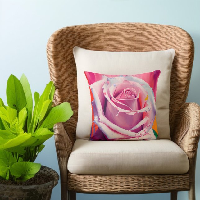 Bold Modern Bohemian Floral Pink Rose Artsy  Cushion (Creator Uploaded)
