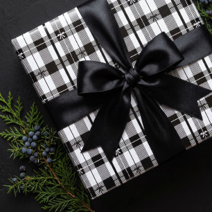 Bold Modern Bow Black & White Buffalo Tartan Plaid Wrapping Paper