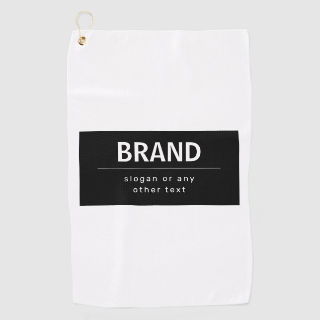 Bold Modern Brand or Business Name | Black & White Golf Towel (Front)