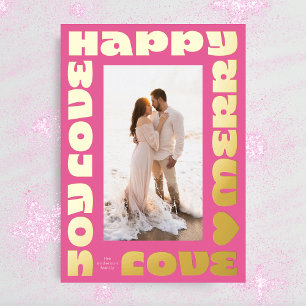 bold modern bright christmas pink gold photo foil holiday card