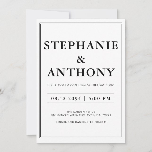 Bold Modern BW  ‘We Do’ Wedding |  Clean Layout  Invitation (Front)