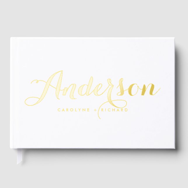 Bold Modern Calligraphy White Photo Wedding Guest Book (Front)