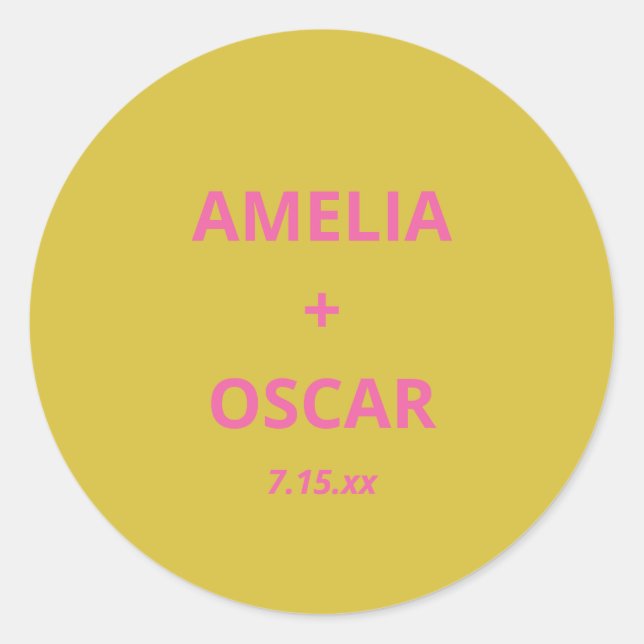 Bold Modern Chartreuse Pink Yellow Wedding Custom Classic Round Sticker (Front)