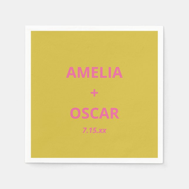 Bold Modern Chartreuse Pink Yellow Wedding Custom Napkin (Front)