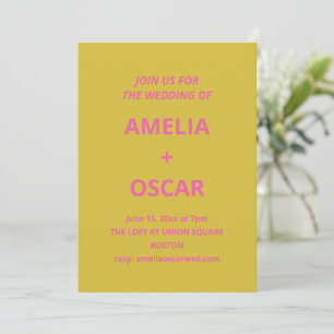 Bold Modern Chartreuse Pink Yellow Wedding Invitation