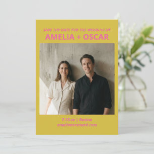Bold Modern Chartreuse Pink Yellow Wedding Photo  Save The Date