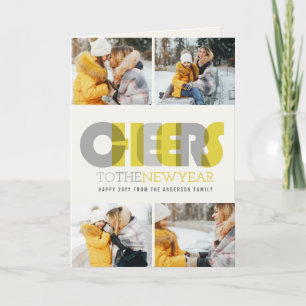 Bold Modern Cheers To The New Year 4 Photo Collage Holiday Card