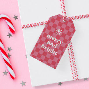 Bold Modern Chequered Merry & Bright Christmas  Gift Tags