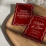 Bold Modern Colourful Whimsical Retro Funky Weddin Invitation<br><div class="desc">This wedding invitation is perfect for your wedding with unique design. An elegant unique simple minimalist white cream wedding template invitation. Which features plain bold deep red background. And white whimsical funky bride's and groom's first names And editable info . Affordable and it is also digital electronic e-invitation if you...</div>