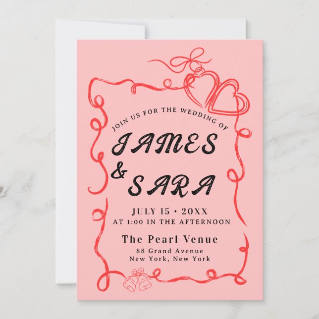 Bold Modern Colourful Whimsical Retro Funky Weddin Invitation (Front)