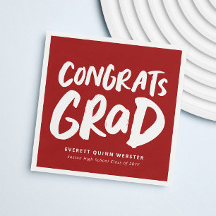 Bold modern congrats grad crimson graduation party napkin