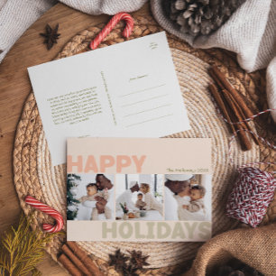 Bold Modern Coral Year in Review Three Photo Happy Holiday Postcard