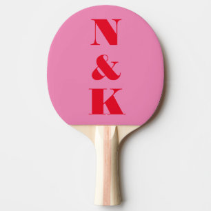 Bold Modern Couple Monogram Pink Red Custom Ping Pong Paddle