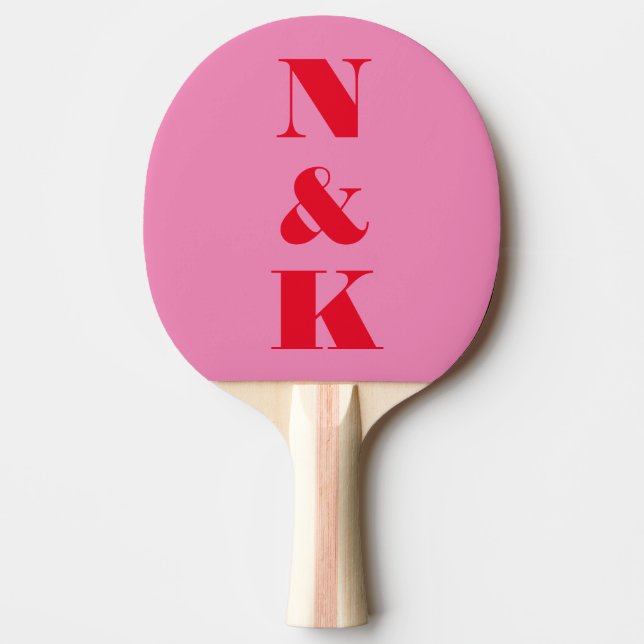 Bold Modern Couple Monogram Pink Red Custom Ping Pong Paddle (Front)