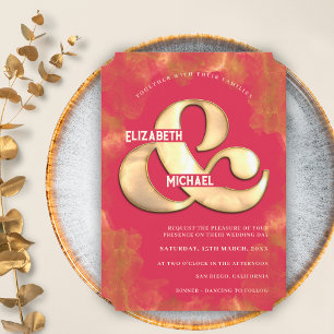 Bold Modern Elegant Gold And Pink Magenta Wedding Invitation