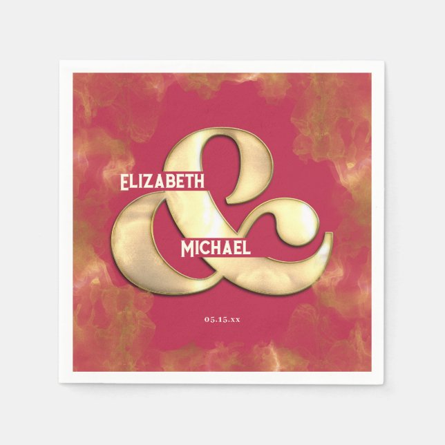 Bold Modern Elegant Gold Pink Magenta Wedding Napkin (Front)